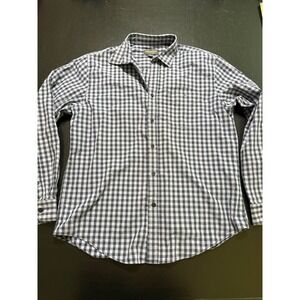 John Bartlett Consensus Mens Medium Gingham Button Down Shirt Navy Blue White